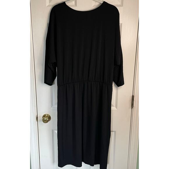 Eloquii Midi Dress Black Surplice Neck Stretchy 3/4 Sleeves Elastic Waist Sz 18 - Picture 3 of 11